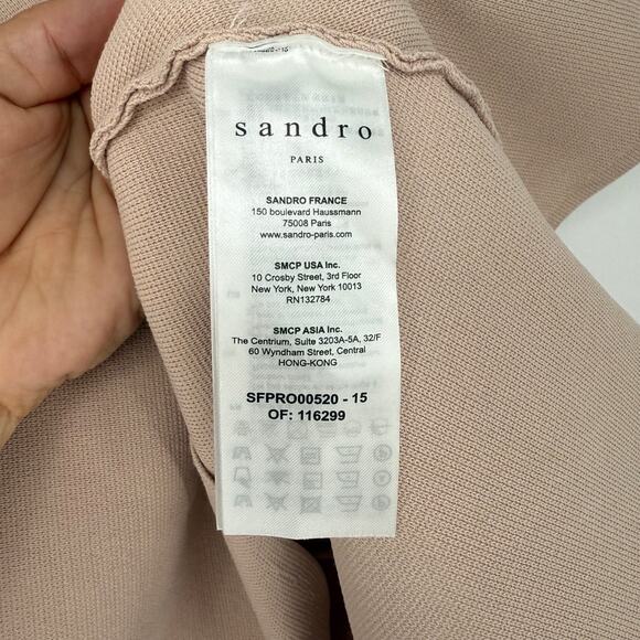 Sandro Dress Tilla Ruffle-Trimmed Embellished Ribbed-Knit Mini In Blush Sz XS/S - Picture 5 of 10
